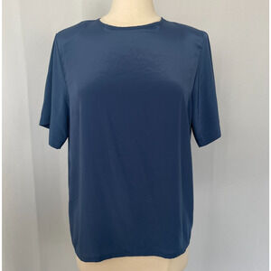 Vintage Shell Top Size 12 Blue Solid Short Sleeve Minimal Casual Relaxed Basic